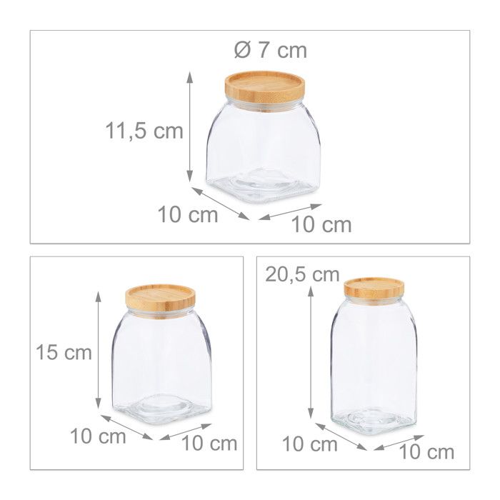 TUSEASY Lot De 5 Bocaux En Verre Hermétiques Avec Couvercle Bambou - Rangement Aliments Secs - 1150ml & 520ml - Écologique Et Élégant