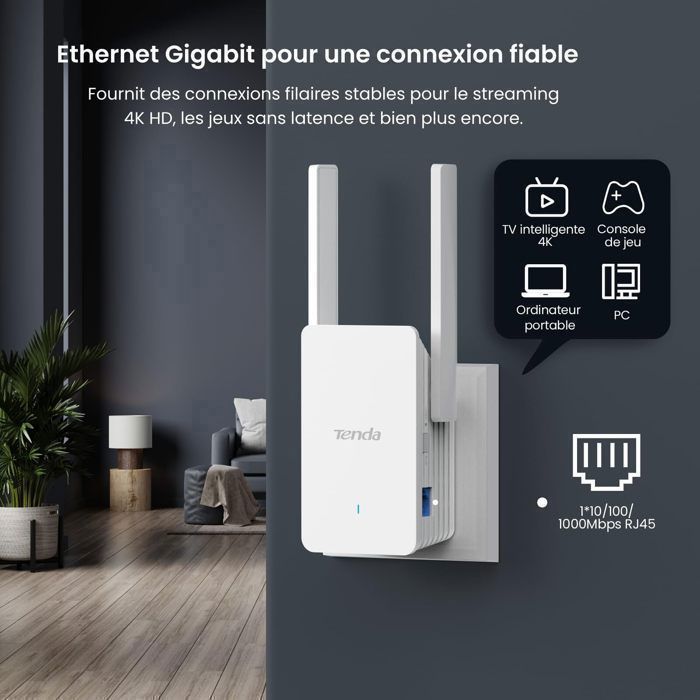 TENDA Répéteur WiFi Dual Bande 1200mbps, Extender, Toute Box Internet