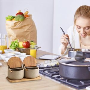 Set De 2 Pots à épices En Céramique Motif Marbre Avec Couvercle Bambou - Design élégant Pour Cuisine Moderne - 8