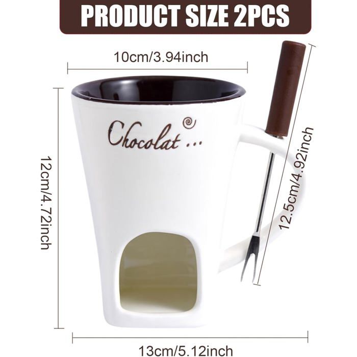 Mug à Fondue Au Chocolat 300ml - Avec 4 Fourchettes - Réchaud Céramique - Pour Fromage, Dessert, Soirée Romantique - 6