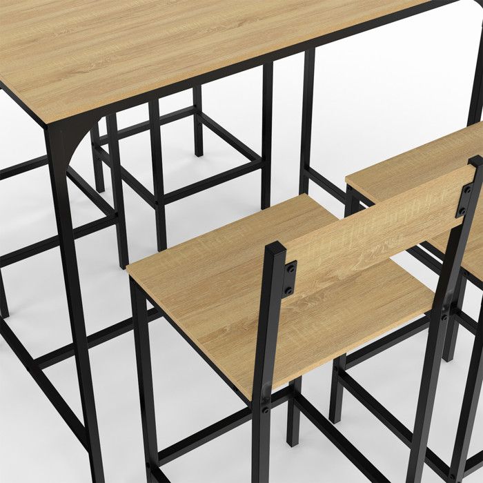 Lot De 4 Tabourets De Bar Pliants Detroit Structure Noire Avec Assise Effet Bois Design Industriel à Prix