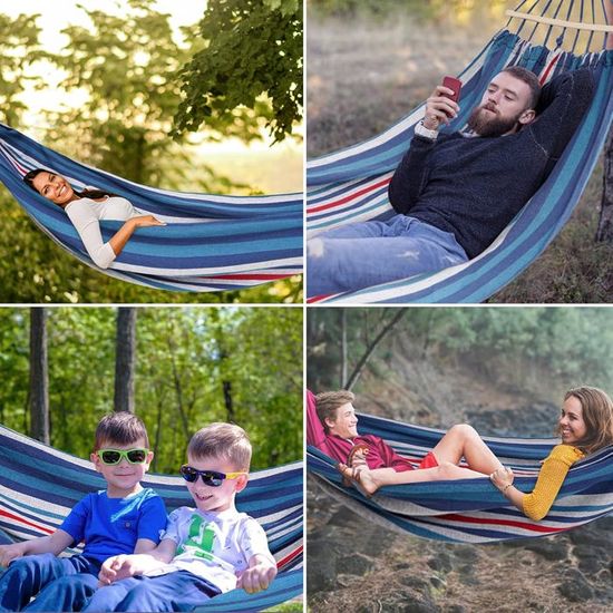 koolsoo Hamac Suspendu pour 2 Personnes Lit de Camping en Toile avec Sangles, Crochets Bleu