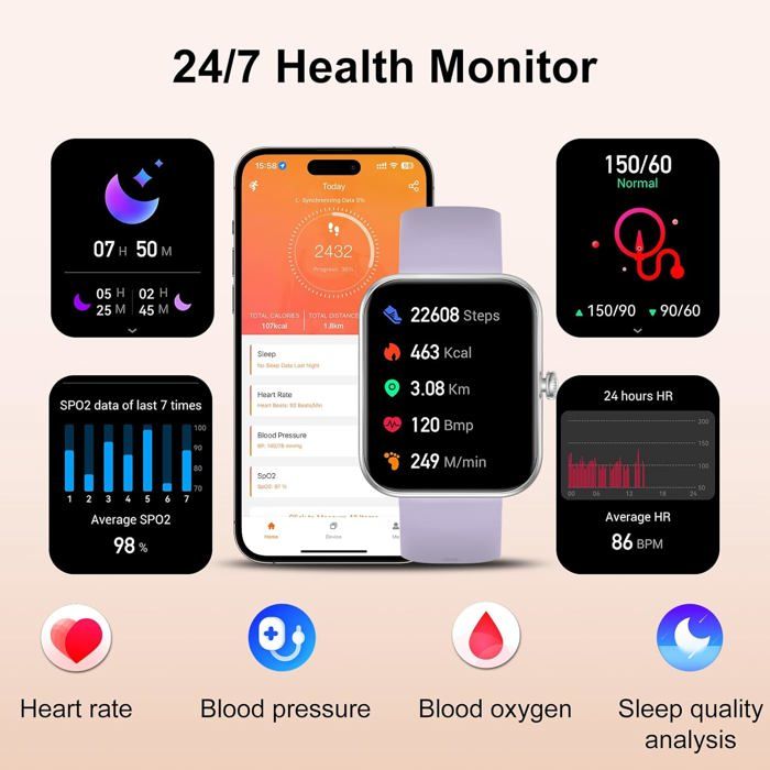 Montre Connectée Femme Niolina 1.19'' - Appel Bluetooth, 112 Sports, Cardio, SpO2, Notifications Android IOS