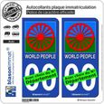 2 Autocollants plaque immatriculation Auto : Romani People - Roue Drapée-0