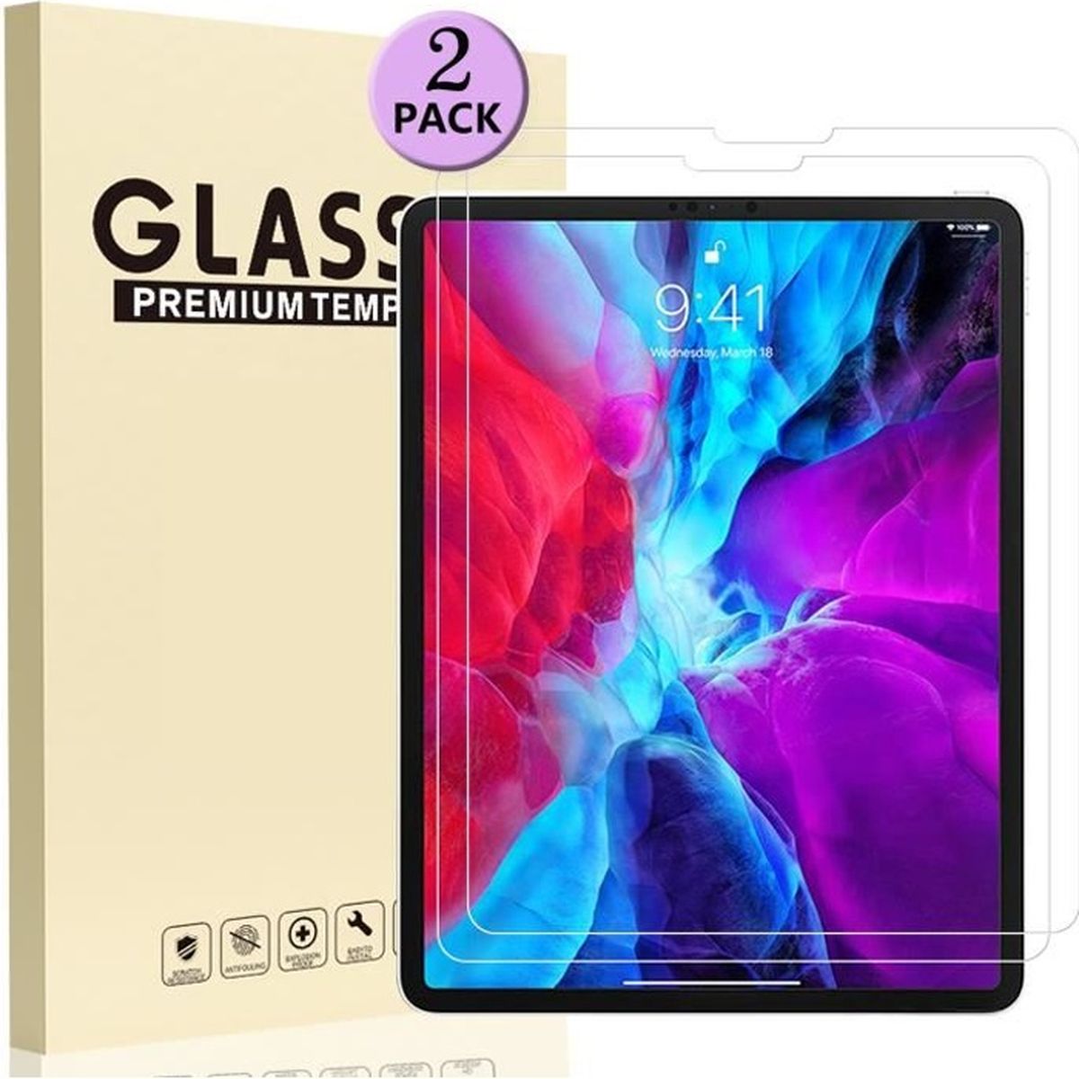 [2 Pièces] Protection Ecran pour iPad Pro 12.9 (2020) Verre Trempé