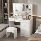 FUFU&GAGA Coiffeuse avec Tabouret et Miroir Coulissant, Table de Maquillage à LED avec 5 Tiroirs et Compartiments, Chambre, 50x100x136, Blanc