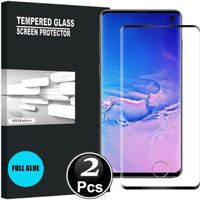 Samsung Galaxy S10 Plus Vitre protection d'ecran verre trempé protection integrale Full 3D Tempered Glass FULL GLUE - [X2-Noir]