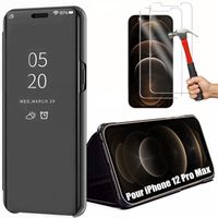 Coque pour iPhone 12 Pro Max (6.7") avec 2 Verres Trempés Protection intégrale Effet Mirroir Smart Case Noir