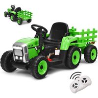 Tracteur Électrique Enfant 12V 7Ah- GOPLUS - avec Télécommande et Remorque Amovible - Charge 30KG - Effet Musique/Sonore - Vert
