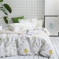 Housse de Couette 200x200 cm + 2 Taies d'oreiller 65x65 cm avec Fermeture Éclair Blanc Vert Floral Feuilles Parure de Lit Fleur