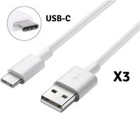 [Compatible Samsung Galaxy S8 - S8 PLUS - S9 - S9 PLUS] Lot 3 Cables Type USB-C Chargeur Blanc Port Micro USB 1 Metre [Phonillico®]