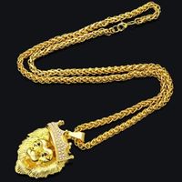 Ywei Lion roi couronne Chaîne pendante 18k jaune plaqué or Collier pendentif homme Bijoux hip hop