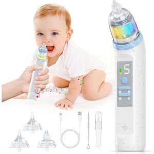 Aspirateur Nasal électrique Rechargeable IPX6 Pour Bébé - 5 Niveaux D'aspiration, 3 Embouts Silicone, Musique Et Lumière Apaisante