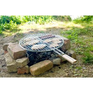 Grille barbecue ronde 40cm - avec manche en bois de longueur 73cm env