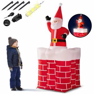 PERSONNAGES ET ANIMAUX Père Noël gonflable avec cheminée 130-178 cm LED 4 piquets de terre 4 cordes Rouge et blanc décoration lumineusee