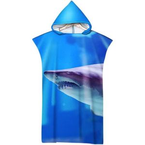 SERVIETTE DE PLAGE Bleu Serviette De Plage 3D Requin Océan Animal Motif Poncho Avec Capuche Coupe Vent Adulte Homme Femme Maillot De Bain Chang[u4993]
