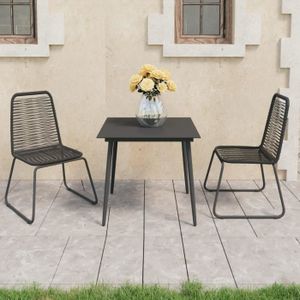 Ensemble table et chaise de jardin SWEET Salon de jardin 3 pcs Rotin PVC Noir AB3060112 85670