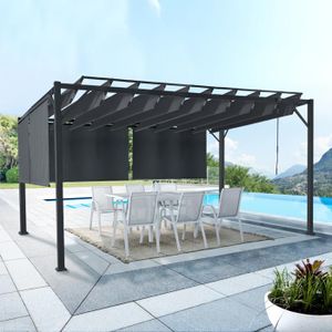 Pergola Moustiquaire IDMarket 3x4m - Toit Rétractable + 4 Rideaux Gris - Édition Limitée