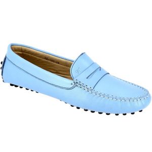 MOCASSIN Mocassin femme en cuir véritable Bleu ciel 105 - B