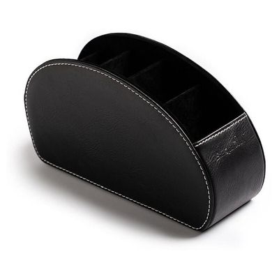 WIYETY Porte-télécommande Avec 5 Poches - Organisateur En Cuir Noir Pour Télécommandes, Cahiers, Stylos Et Téléphone Portable