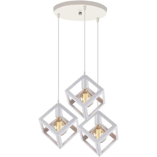 UNI Rétro Vintage Lustre Suspension Industrielle 3 Lumières Blanc