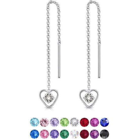 Boucles D'oreilles Pendantes Double Cœur En Cristal – Plaqué Argent 925 – Neuf Avec étiquettes