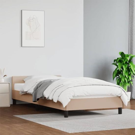 Cadre De Lit 100x200 Cm - Cappuccino - Similicuir - Neuf
