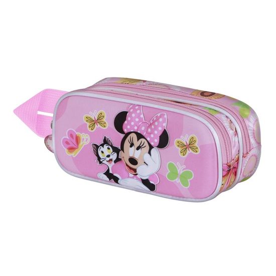 Trousse Minnie Mouse 3 Compartiments - Ripstop Rose 23x11 Cm - Sangle Pour Chariot