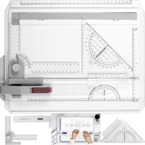 Perfeclan Planche à Dessin A3 Portable, règle coulissante, Table à Dessin métrique, Pieds de Support antidérapants, Angle réglable Perfeclan Planche à Dessin A3 Portable, règle coulissante, Table à Dessin métrique, Pieds de Support antidérapants, Angle réglable