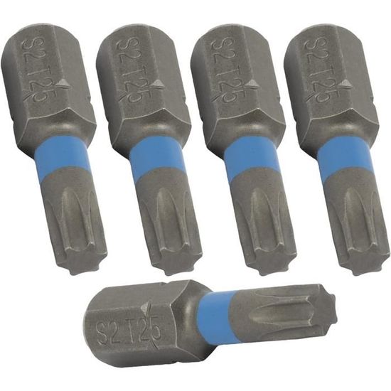 AERZETIX Lot De 5 Embouts Étoiles T30 1/4'' 25mm – Acier CR-V Pour Visseuse Et Clé à Cliquet
