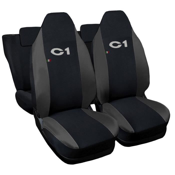 Housses de siège deux-colorés pour Citroen C1 - noir gris foncè