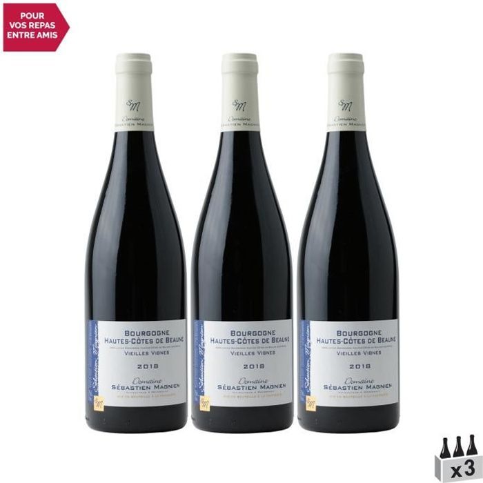 Bourgogne Hautes Côtes de Beaune Vieilles Vignes Rouge 2018 - Lot de 3x75cl - Domaine Sébastien Magnien - Vin AOC Rouge de Bourgogne
