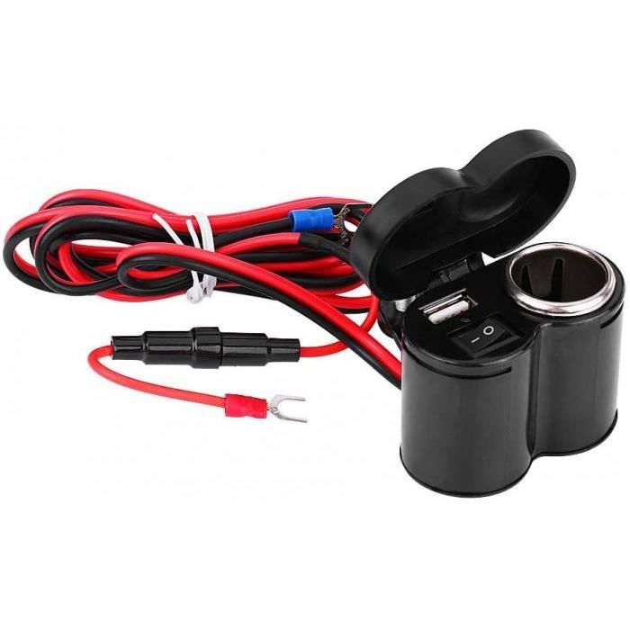 allume-cigare usb, 12-45v téléphone port d'alimentation usb prise allume-cigare pour moto moto scooter noir