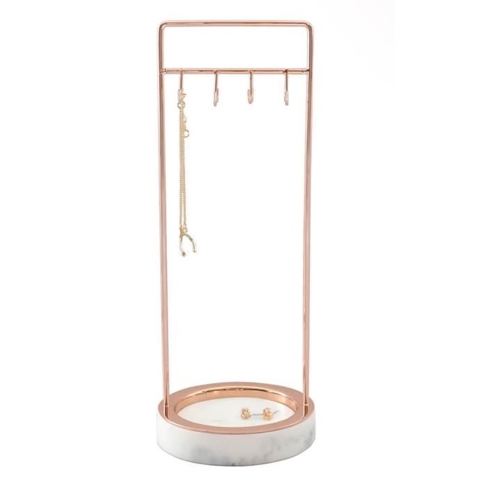 STACKERS - 8 Hook Rose Gold Jewellery Hanger with Marble Finish Base