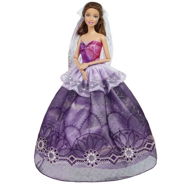 Mode bretelles dentelle robe de bal mariée blanc robes de mariée princesse traînant voile vêtements pour Barbie poupée accessoires