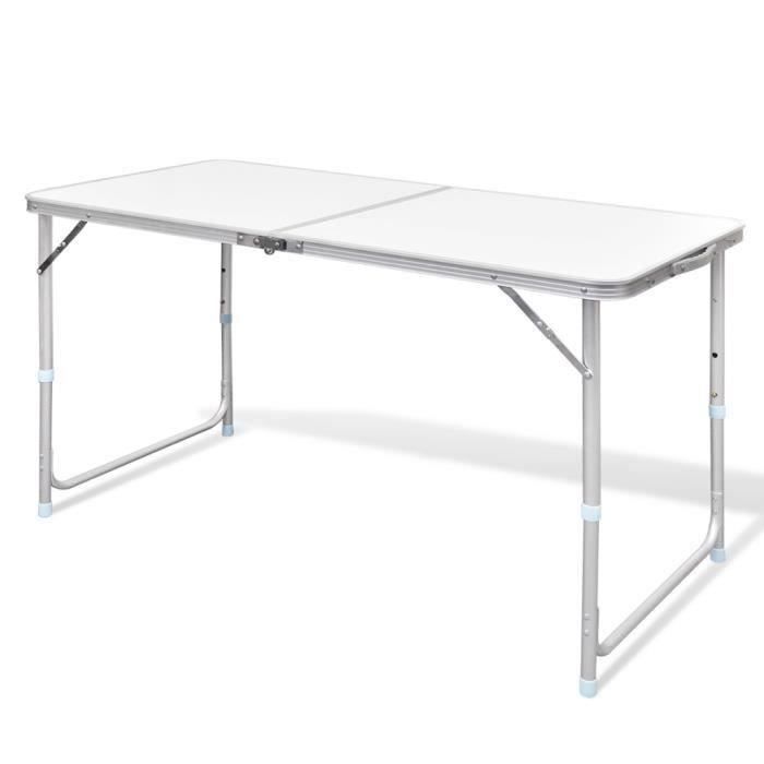 Table pliante de camping en Aluminium Réglable en hauteur 120 x 60 cm pour jardin pique-niques d'extérieur