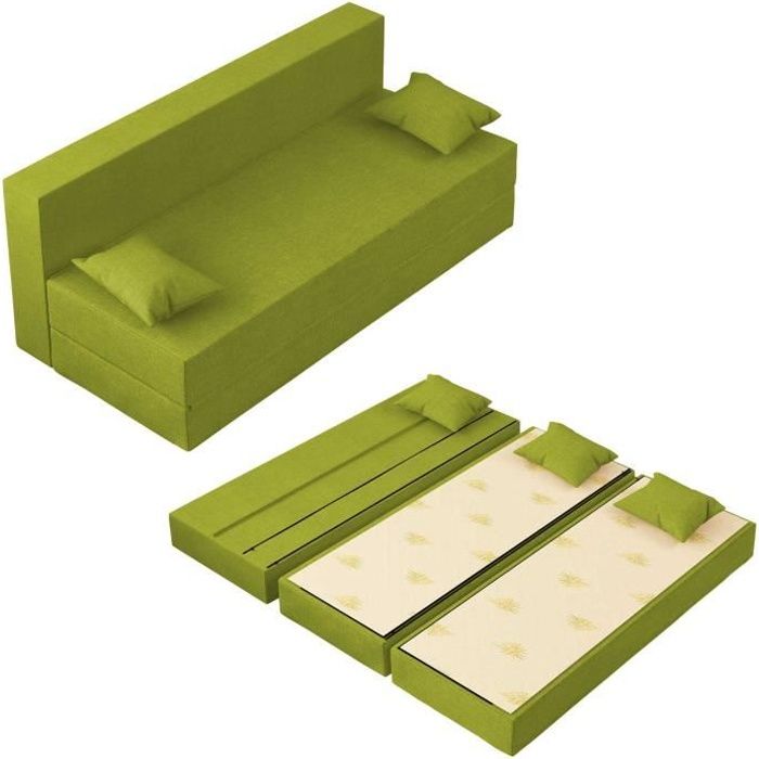 Canapé Lit TreTris Convertible Modulable Réversible 3 places - Tissu dehoussable et lavable Couleur Verte