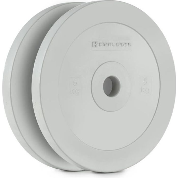 CAPITAL SPORTS Methoder Paire de disques poids en caoutchouc 5kg – gris
