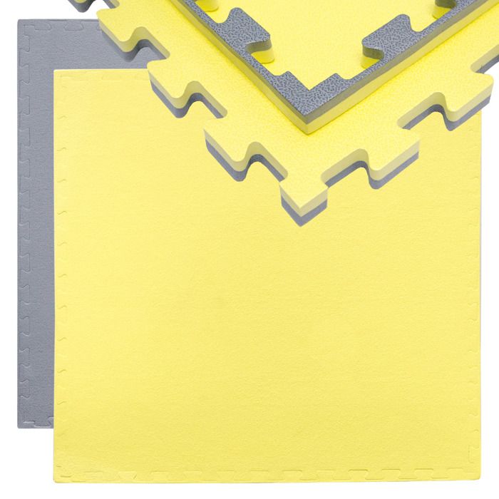 Tapis Puzzle de Fitness Protection Sol de Sport 90x90x2cm Gris Jaune