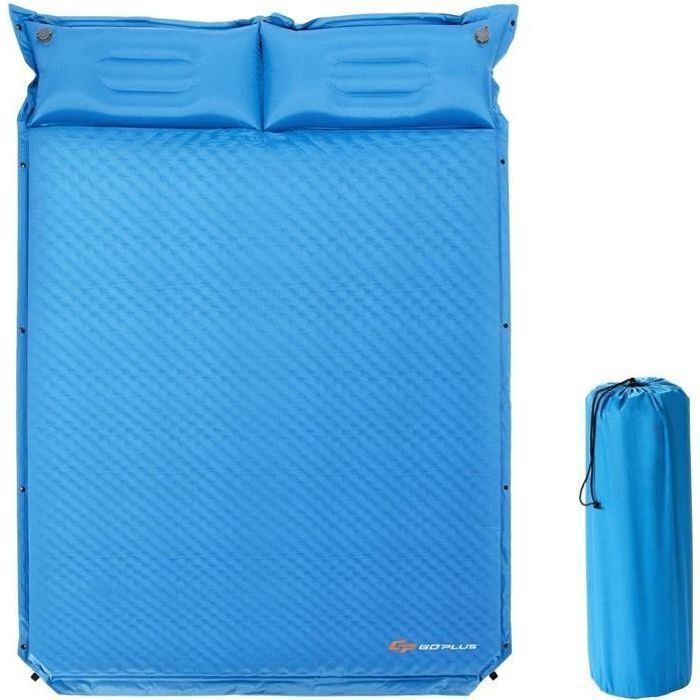 GOPLUS Matelas de Camping Autogonflant 2 Personnes,Tapis de Couchage avec 2Oreiller de Gonflable,10Boutons Latérales et Sac Portable