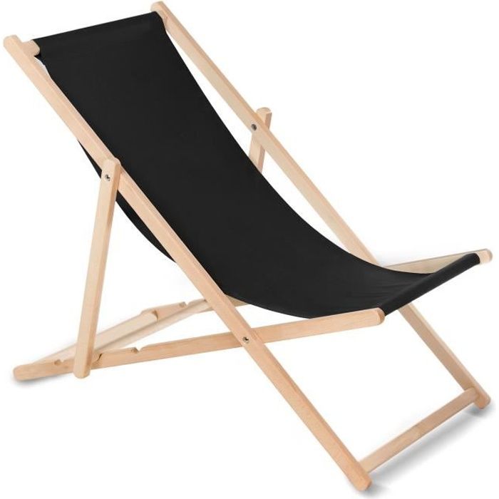 Chaise longue bain de soleil pliante à dossier réglable noir