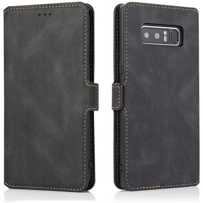 etui pour Samsung Galaxy Note 8, etui a rabat en cuir ultra fin, etui portefeuille magnetique avec fente pour carte, etui pour AE