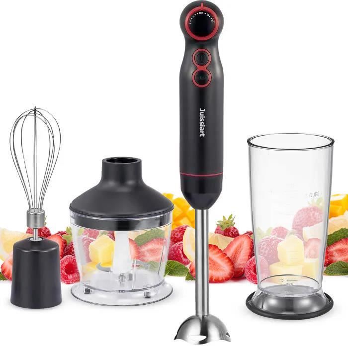Juissiart Mixeur Plongeant Multifonction 4 en 1, mélangeur 20 vitesses, Hachoir 500ML et gobelet 800ML Mélange, Hache, Fouette, Mixe