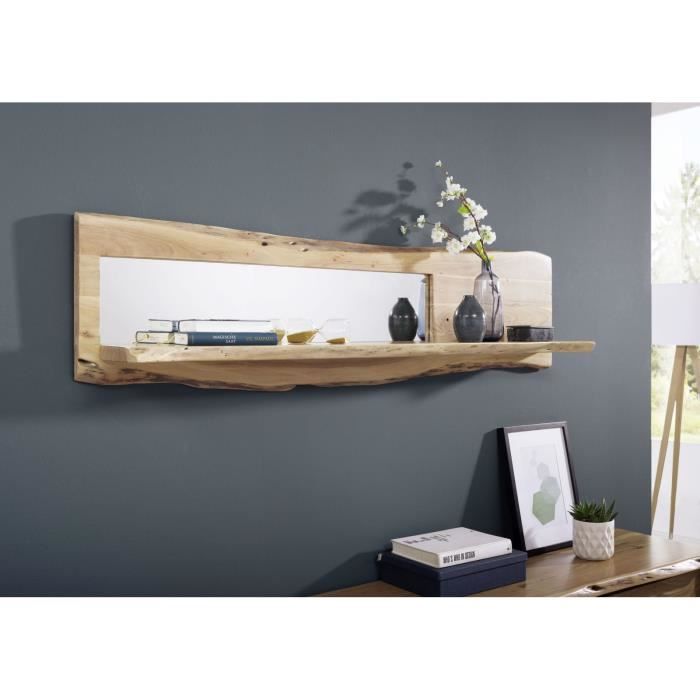Étagère murale avec miroir - Bois massif d'acacia laqué (Bois naturel) - Design naturel - PURE EDGE #706