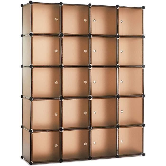Armoire de Chambre, Étagère de Rangement, Meuble de Rangemen Portable Modulaire en Plastique 20cubes - café - Meerveil