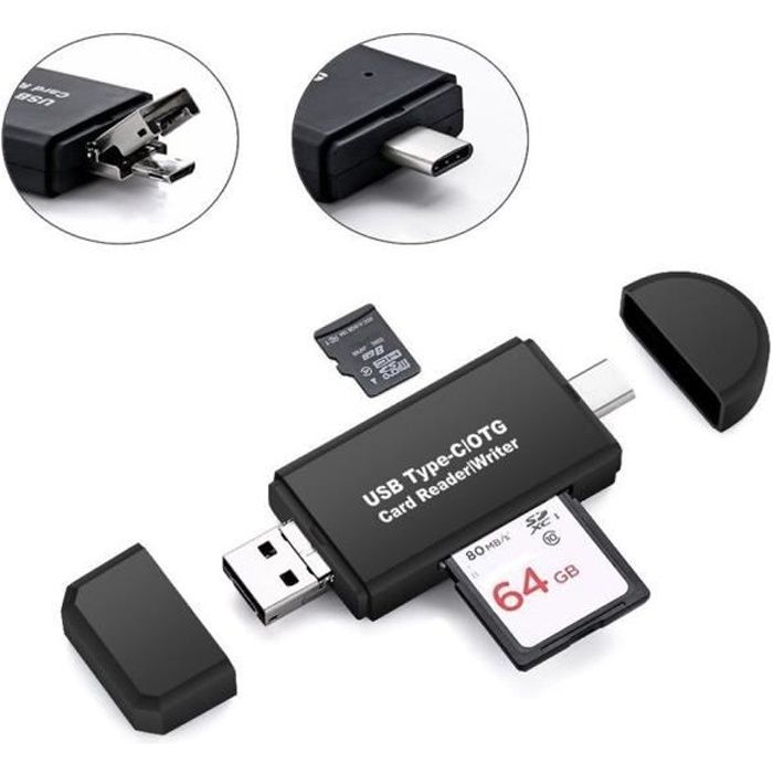 Type C 3 en 1 Lecteur de Carte Mémoire USB SD / Micro SD / TF et USB Type C OTG à USB 2.0 Adaptateur / Micro USB pour PC téléphone