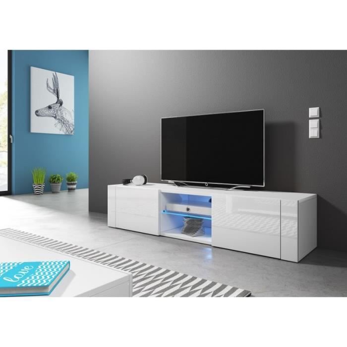 Meuble TV design PARIS-HIT 140 cm, 2 portes et 2 niches, coloris blanc brillant.: 36 Blanc