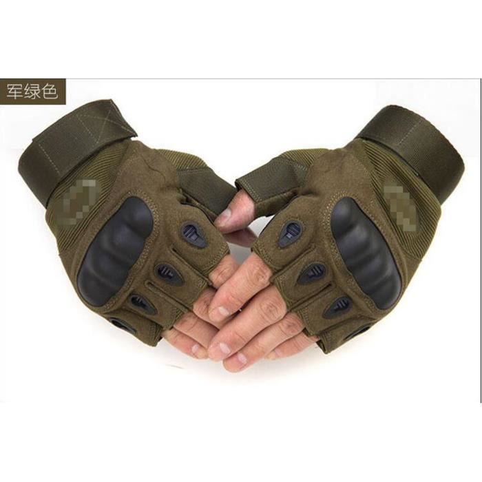 Gants Tactiques Demi-doigt Unisexe Vélo Cyclisme VTT Moto Randonnée Ski (Vert , L)