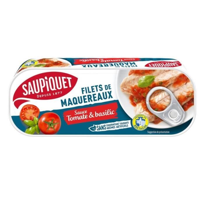 SAUPIQUET - Filets Maquereaux Sauce Tomate Et Basilic 169G - Lot De 4