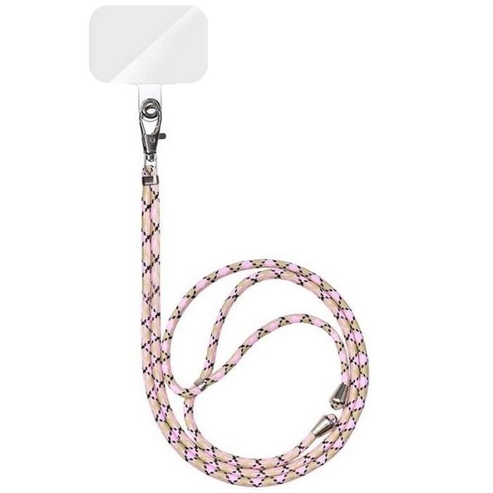 Tour de cou et cordon telephone universel rose a carreaux
